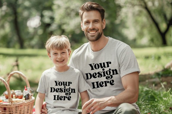 Download Gildan 5000 Dad &amp; Son White Shirt Mockup - Mockup Collection