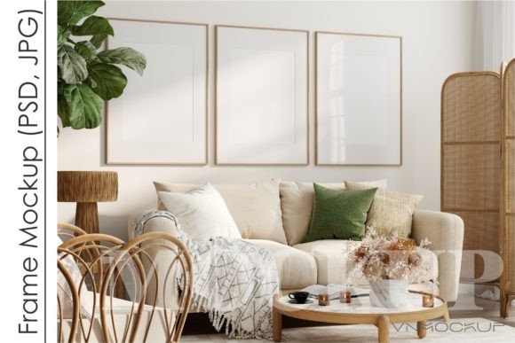 Download Poster Mockup, Three Wood Frames Mockup - Mockup Collection