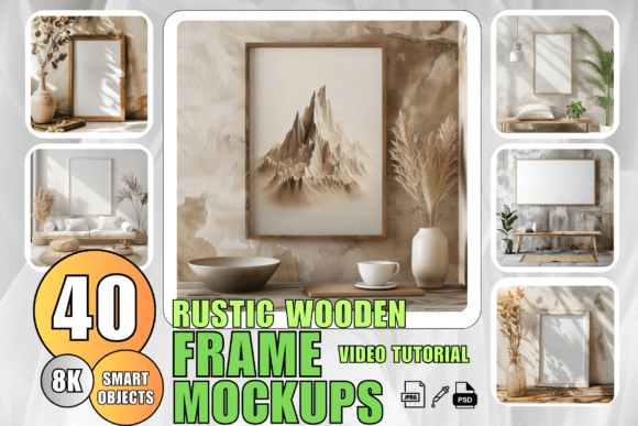 Download 40 Wooden Frame Mockup Bundle PSD Rustic - Mockup Collection