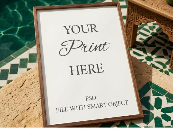 Download Walnut Frame Mockup Moroccan Pool Mosaic - Mockup Collection