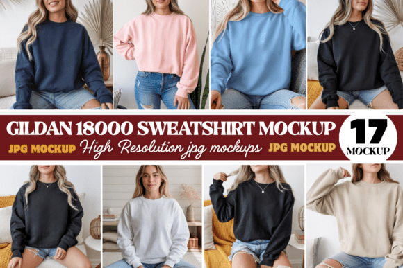 Download Gildan 18000 Sweatshirt Mockup Bundle - Mockup Collection