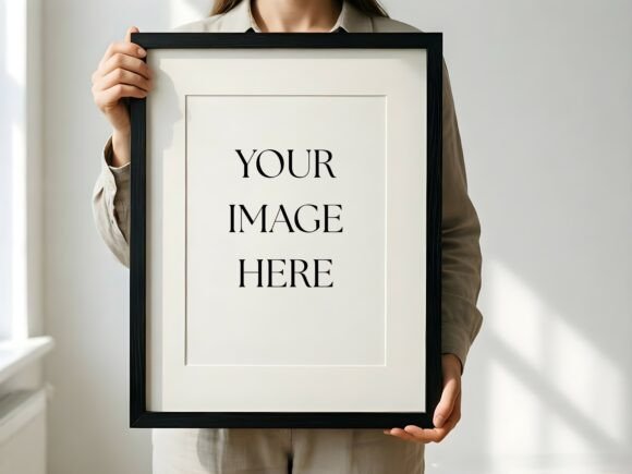 Download Black Frame Mockup - Woman Holding Art - Mockup Collection